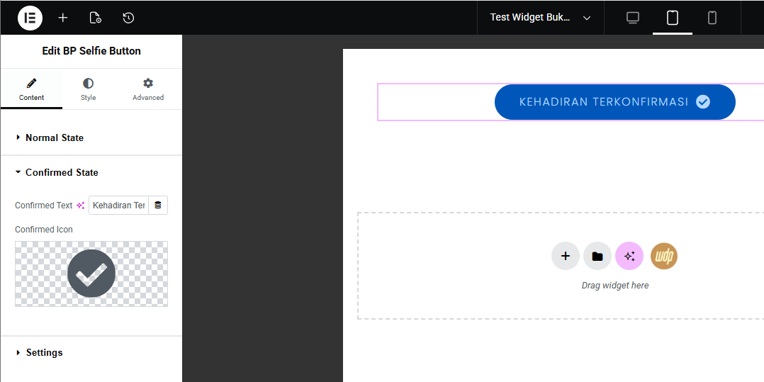 Tampilan Confirmed State Tombol Selfie