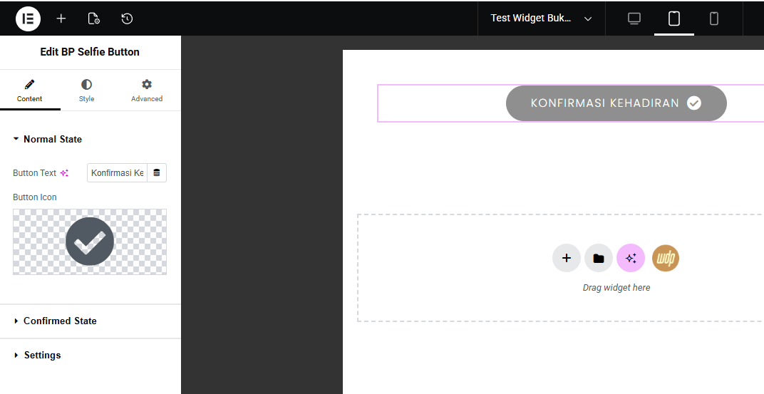 Tampilan Normal State Tombol Selfie