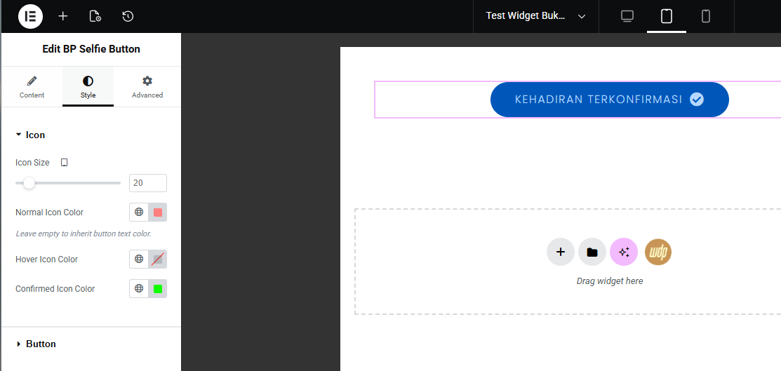 Pengaturan Kustomisasi Style dan Warna Tombol Selfie BukuTamu Pro