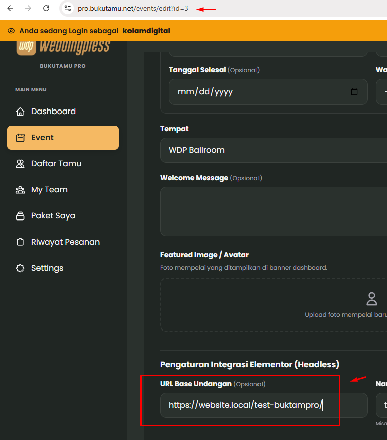 Setup Sync URL Base Undangan Backend ke Permalink Elementor WordPress