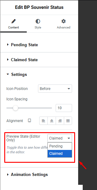 Pengaturan Konten Widget Souvenir Status di Elementor BukuTamu Pro