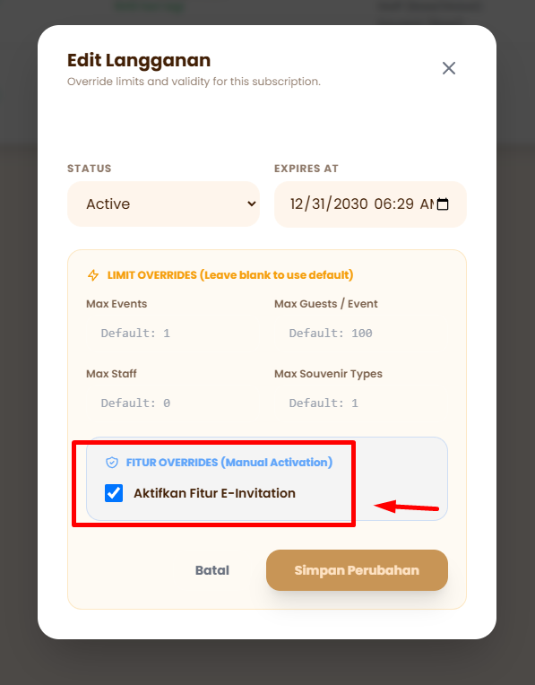 Formulir Edit Langganan User