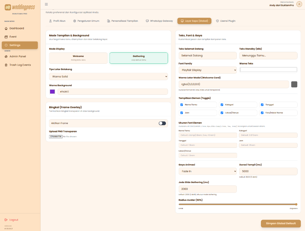 Pengaturan Layar Sapa Default Global