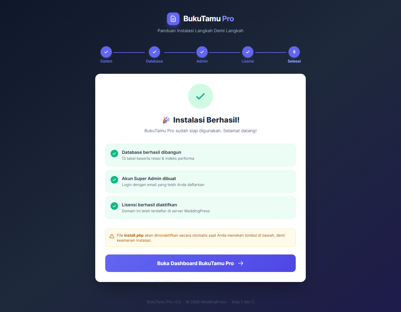 Instalasi selesei dan sistem siap digunakan